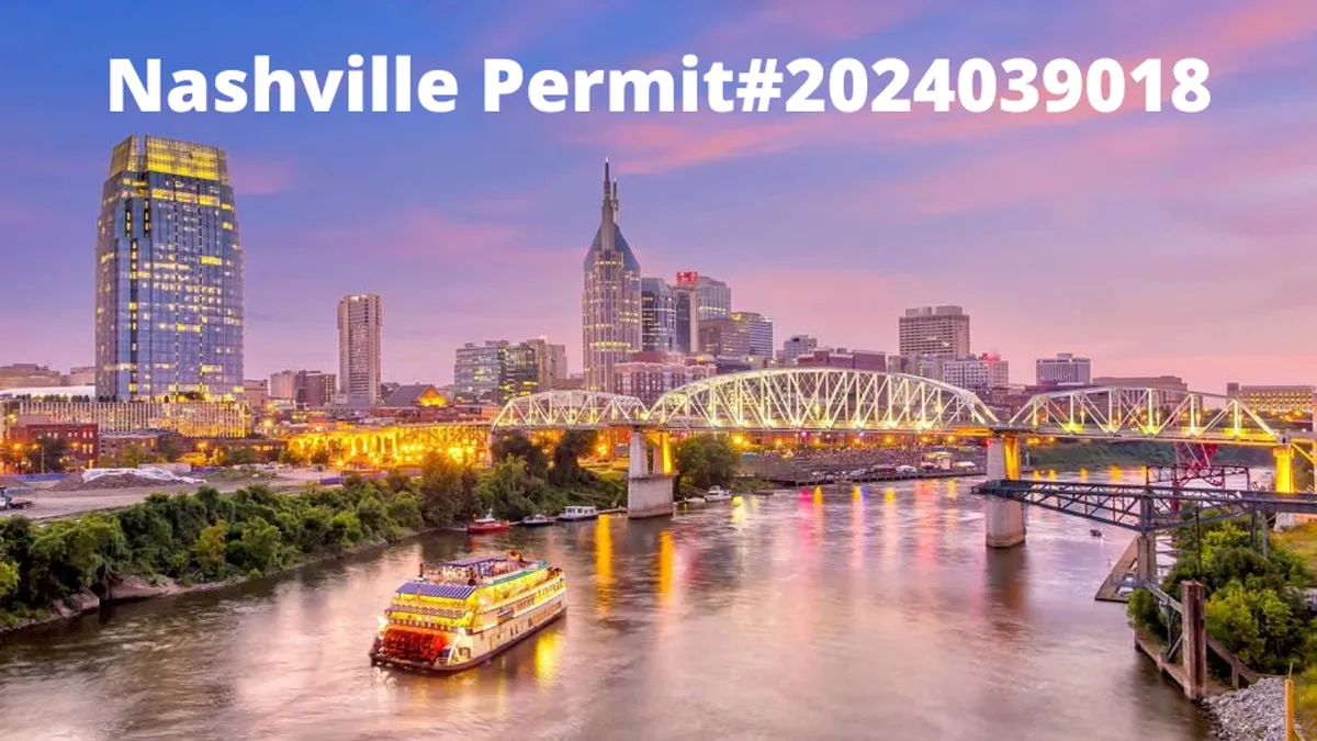 This image captures the energetic Nashville skyline at sunset, complete with riverboats cruising along the river and city bridges illuminated by city lights. The scene is lively, bustling with people sightseeing, dining, and exploring the vibrant heart of Nashville.